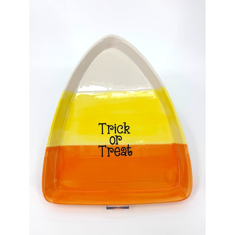 Home Essentials Halloween Trick or Treat Candy Corn Ceramic Serving Platter NEW
